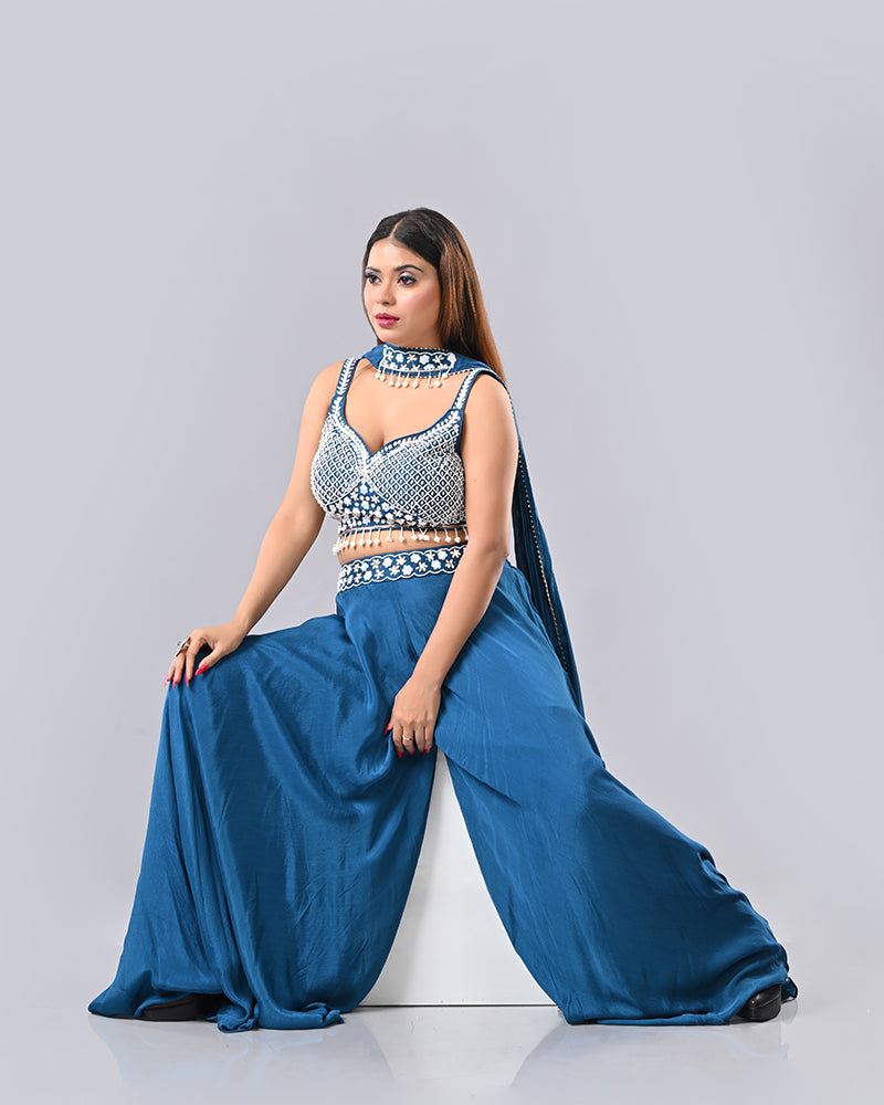 Teal Sparkle Tassel Sharara