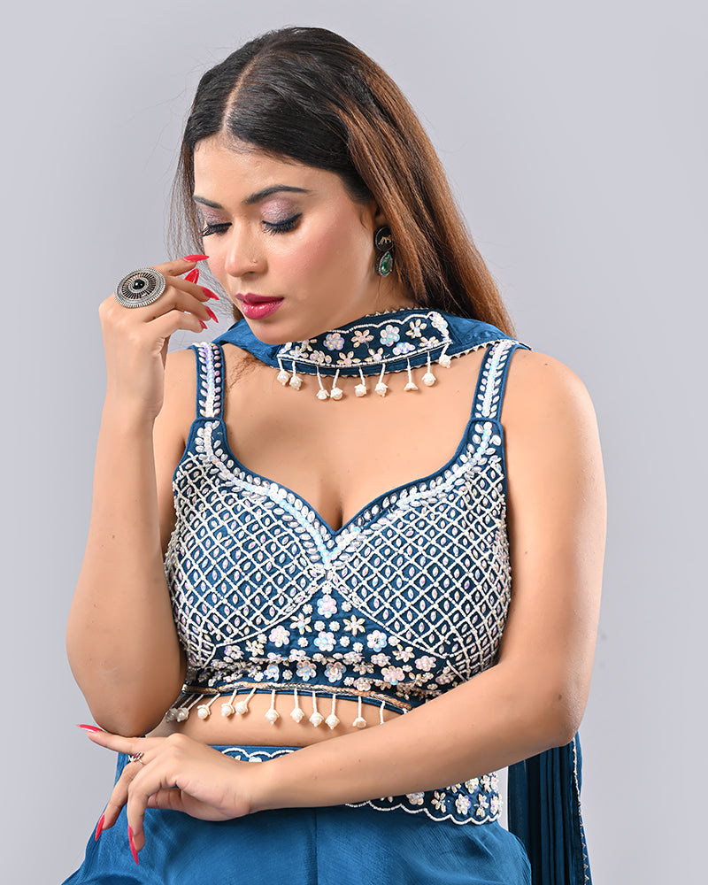 Teal Sparkle Tassel Sharara
