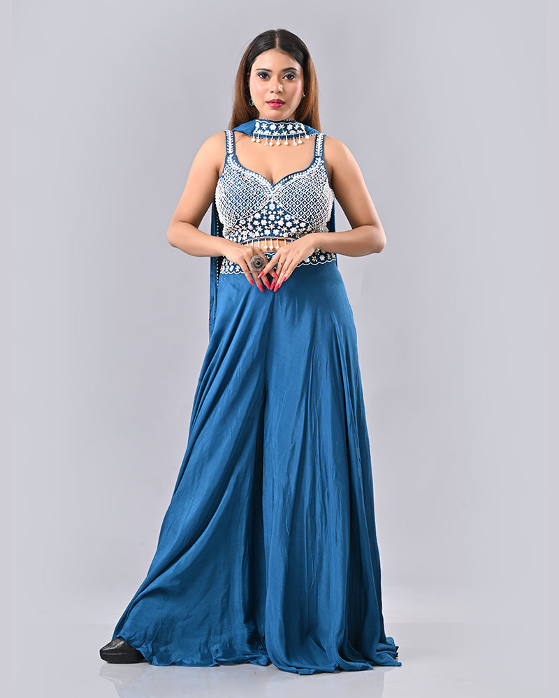 Teal Sparkle Tassel Sharara