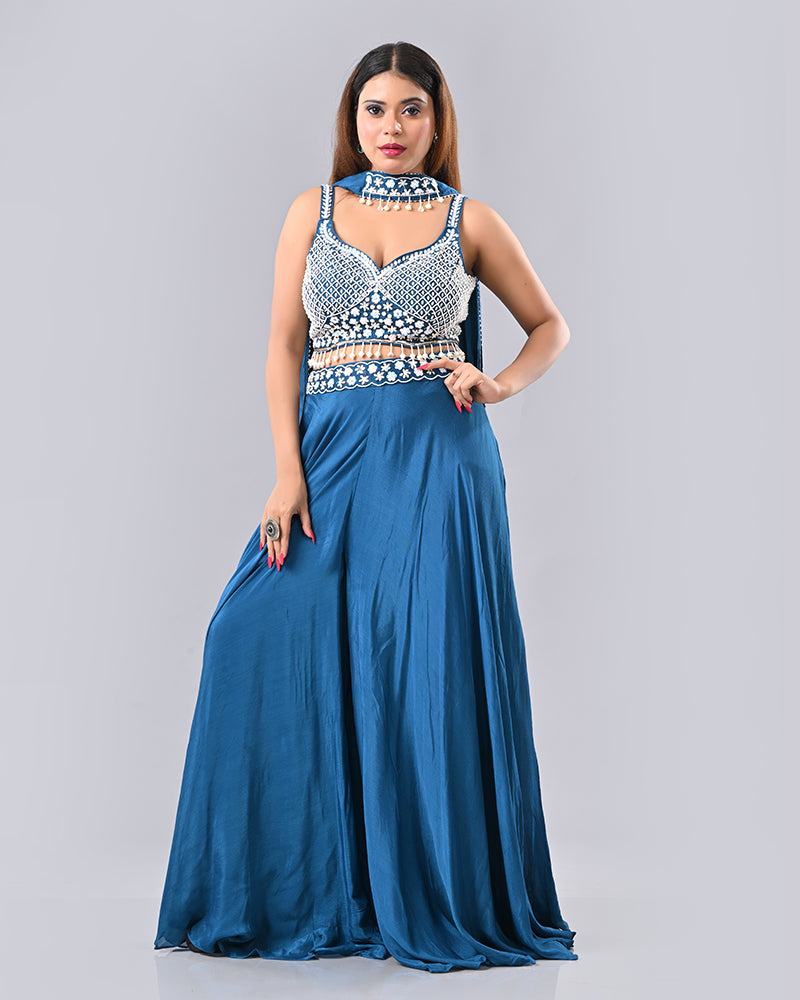 Teal Sparkle Tassel Sharara