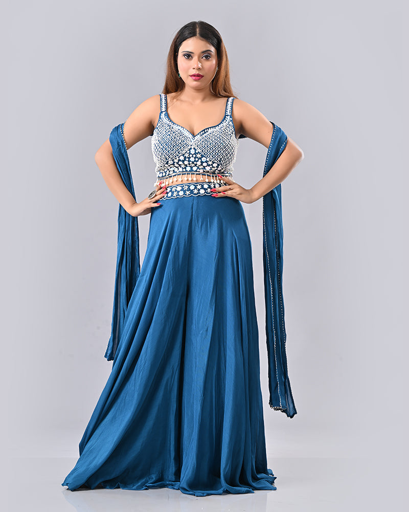 Teal Sparkle Tassel Sharara