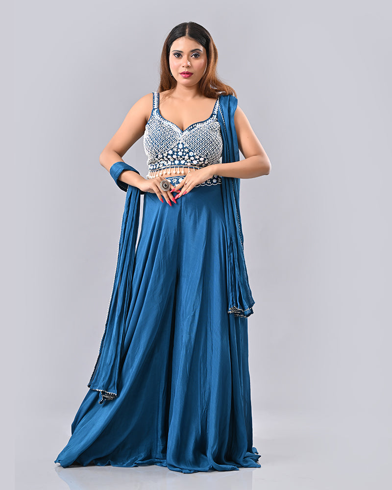 Teal Sparkle Tassel Sharara