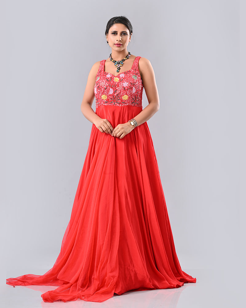Red Pearl Glow Anarkali