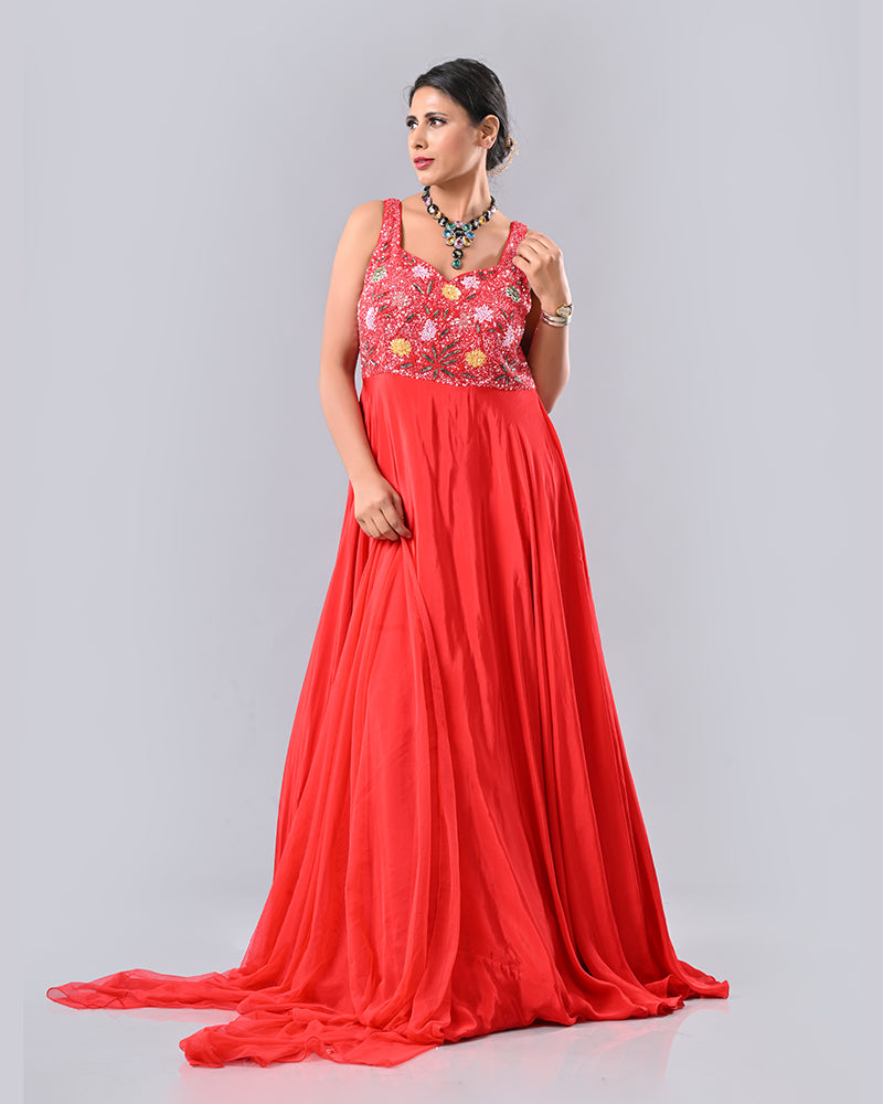 Red Pearl Glow Anarkali