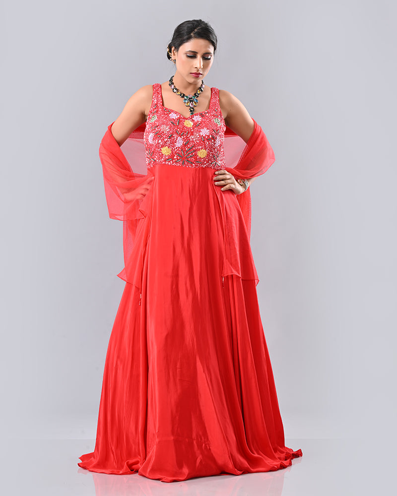 Red Pearl Glow Anarkali