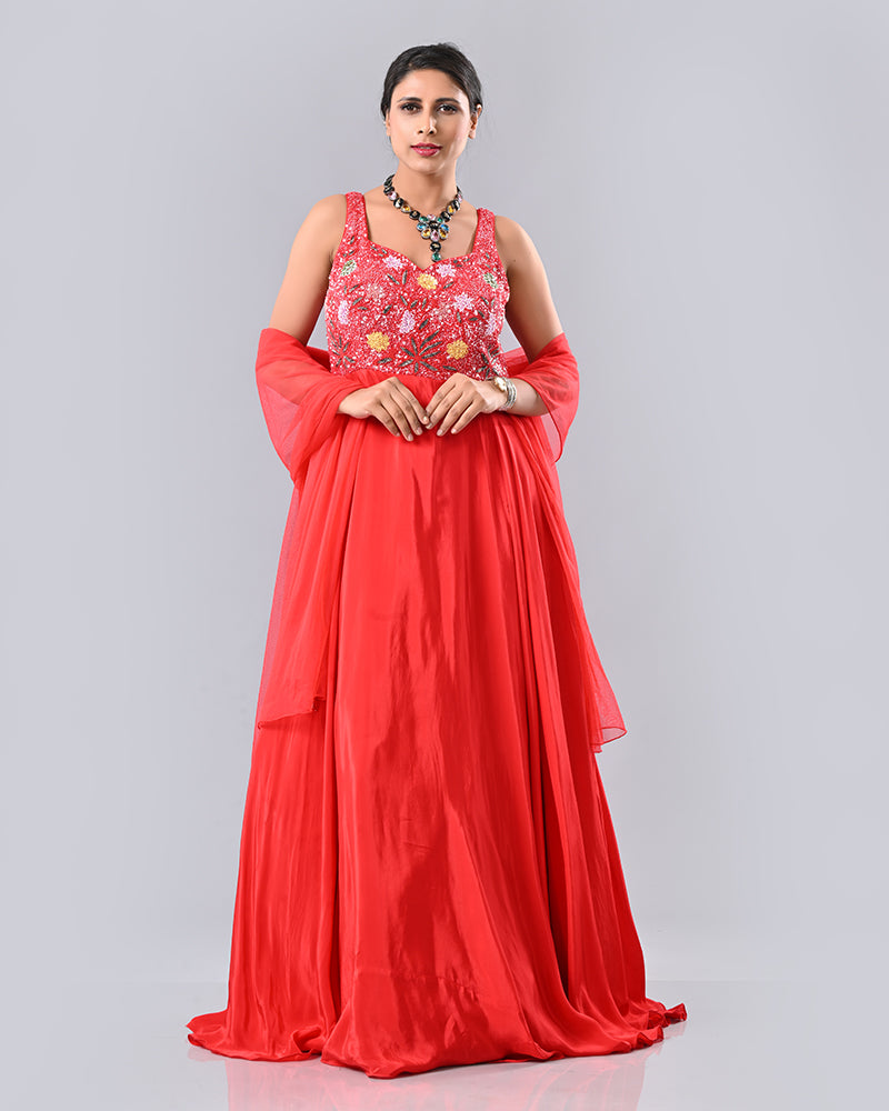 Red Pearl Glow Anarkali
