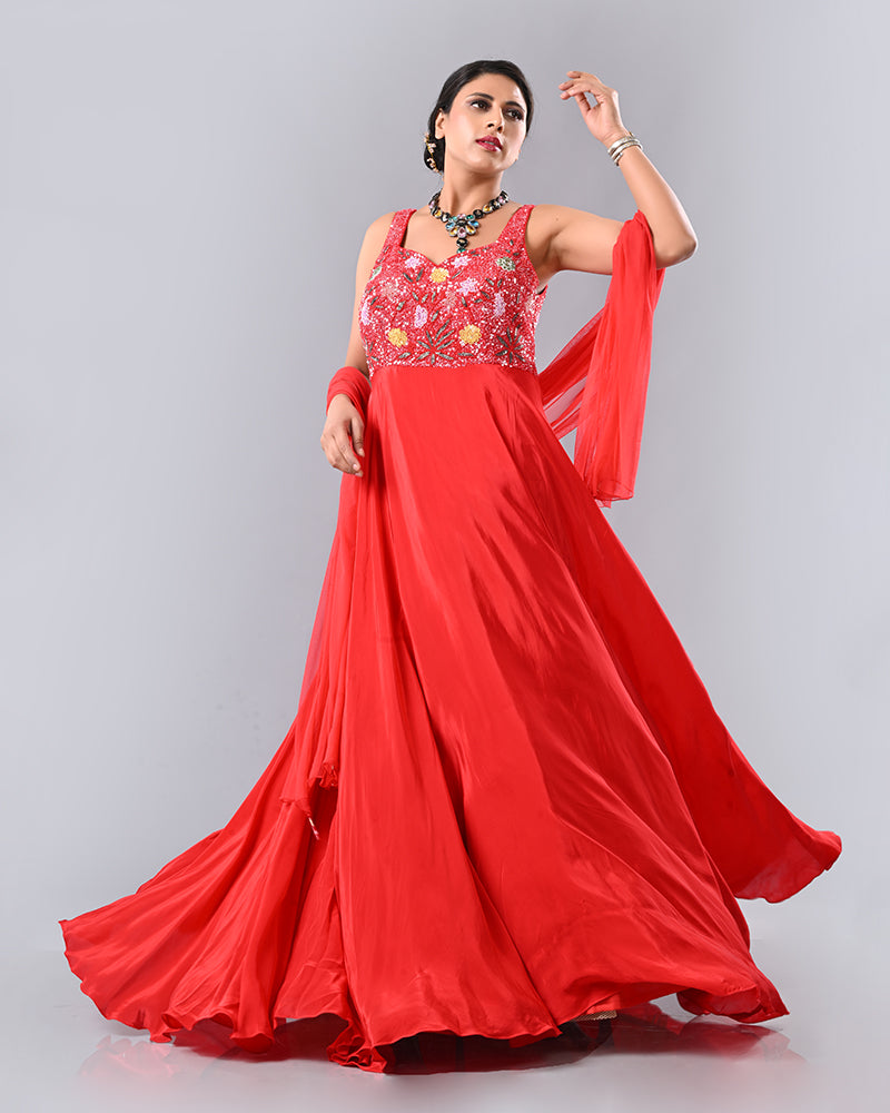 Red Pearl Glow Anarkali