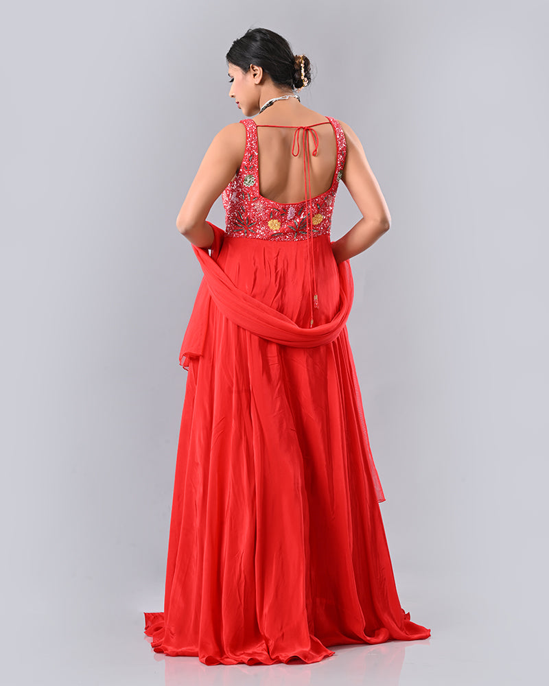 Red Pearl Glow Anarkali