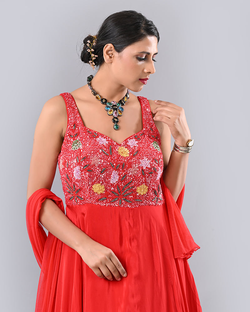Red Pearl Glow Anarkali