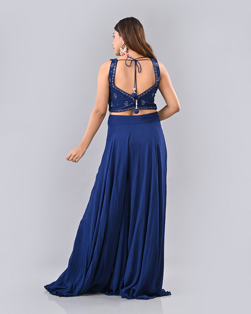 Navy Blue Tassel Embroidered Lehenga