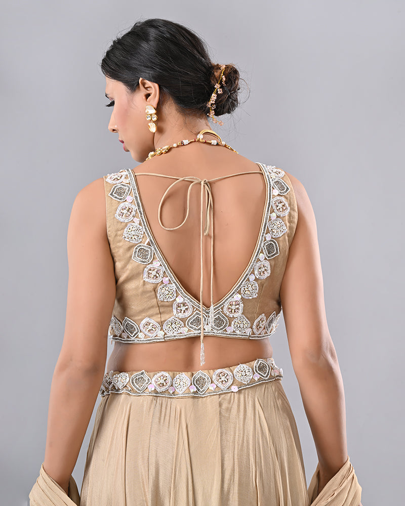 Beige Shell Embroidered Lehenga