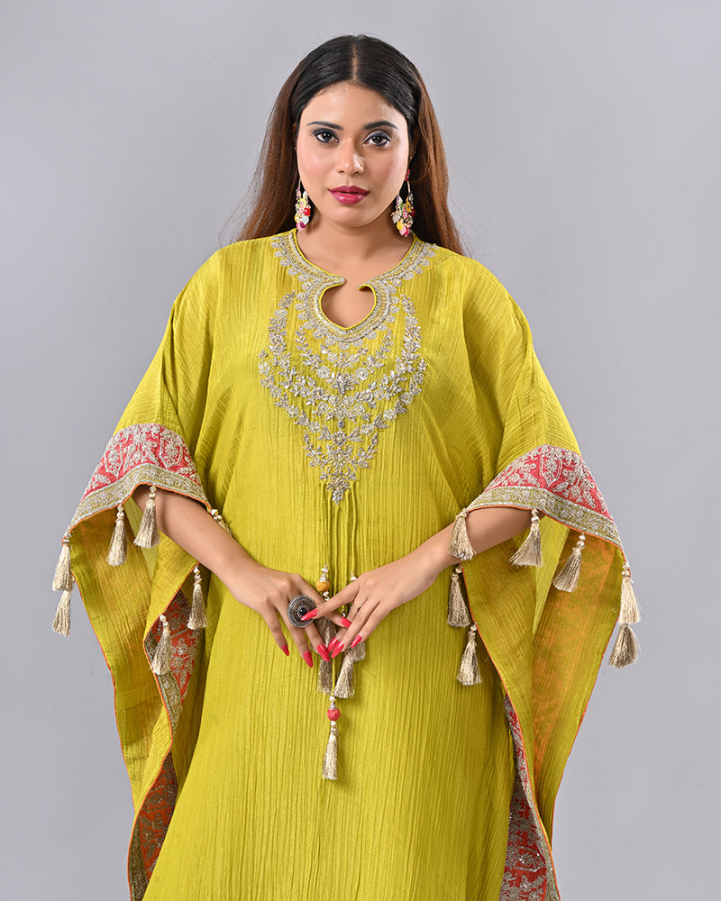 Mustard Zardosi Tassel Kaftan