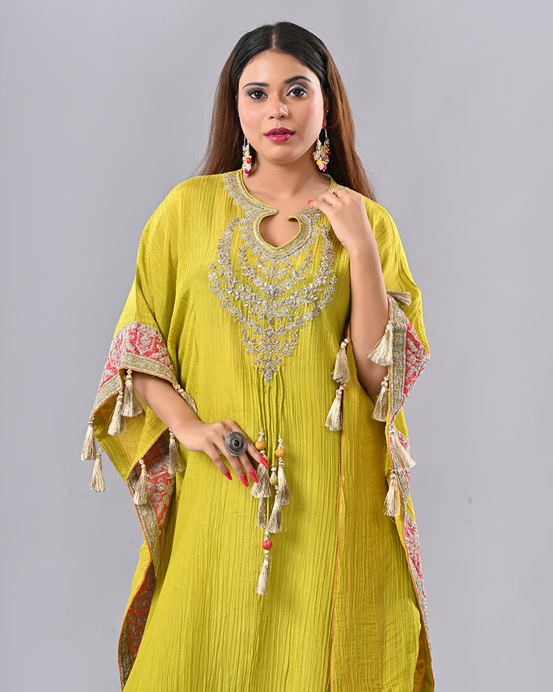 Mustard Zardosi Tassel Kaftan