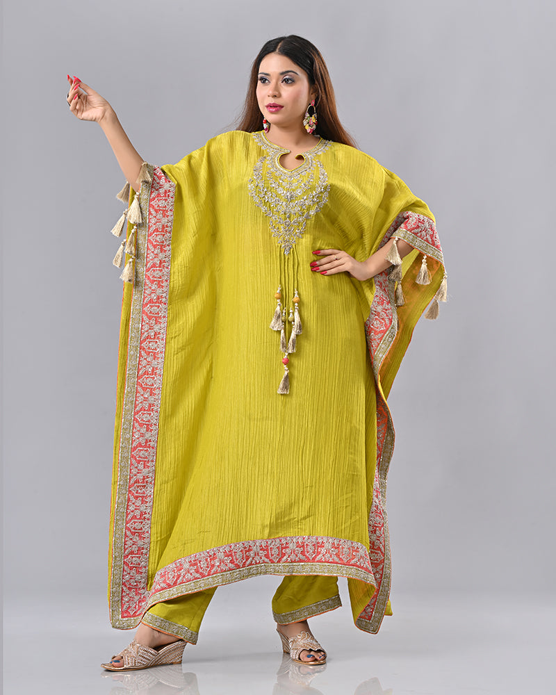 Mustard Zardosi Tassel Kaftan
