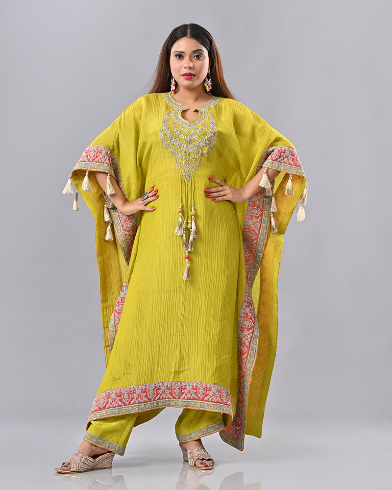 Mustard Zardosi Tassel Kaftan
