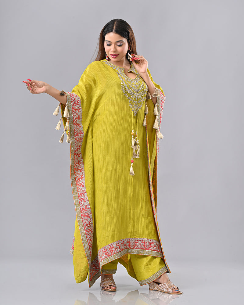 Mustard Zardosi Tassel Kaftan