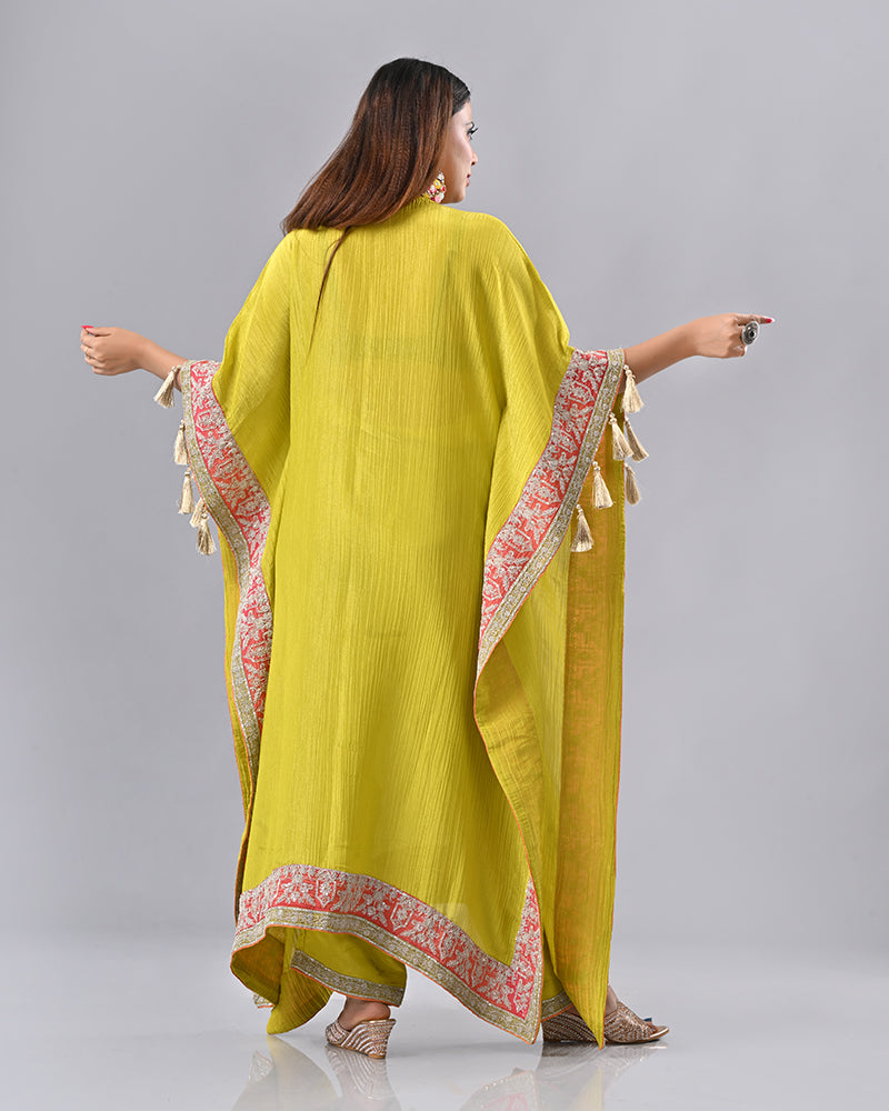 Mustard Zardosi Tassel Kaftan