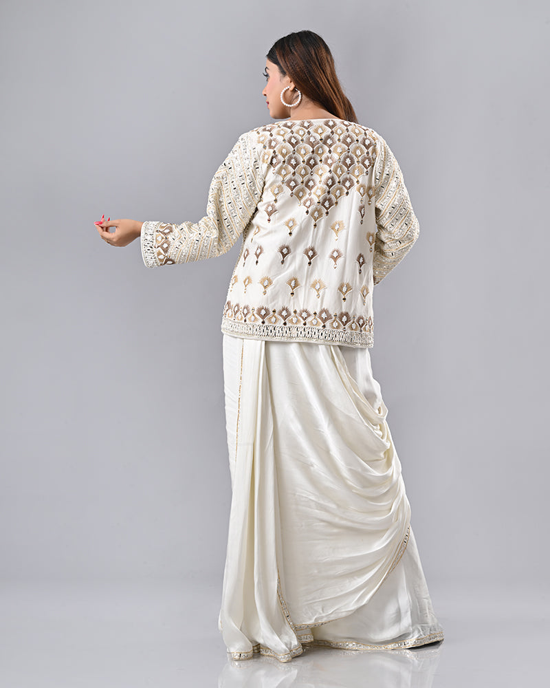 Off White Mirror Elegance Drape Saree