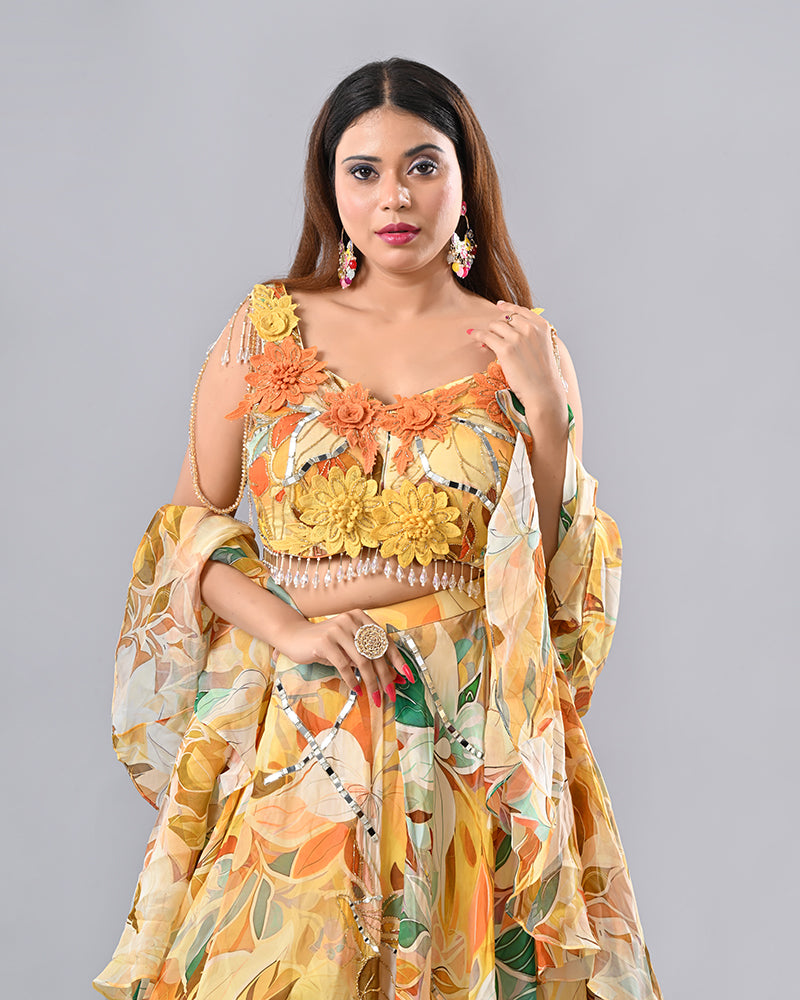 Multi-Colour Floral Embroidered Lehenga