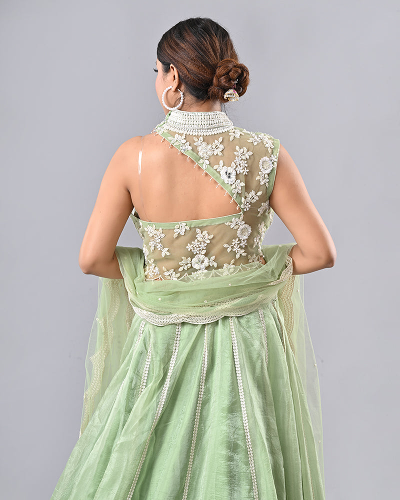 Light Green Embroidered Tassel Lehenga