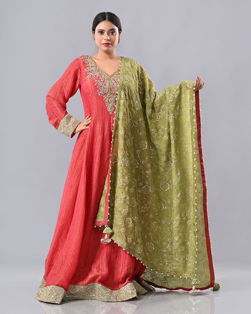 Coral Zardosi Embroidered Anarkali