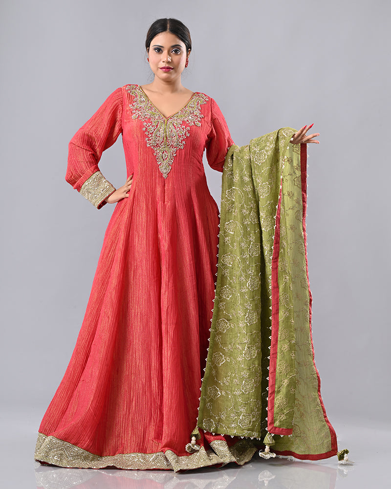 Coral Zardosi Embroidered Anarkali