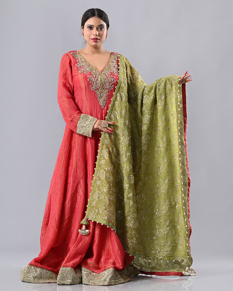 Coral Zardosi Embroidered Anarkali