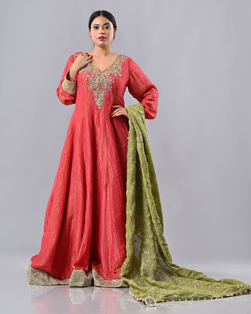 Coral Zardosi Embroidered Anarkali