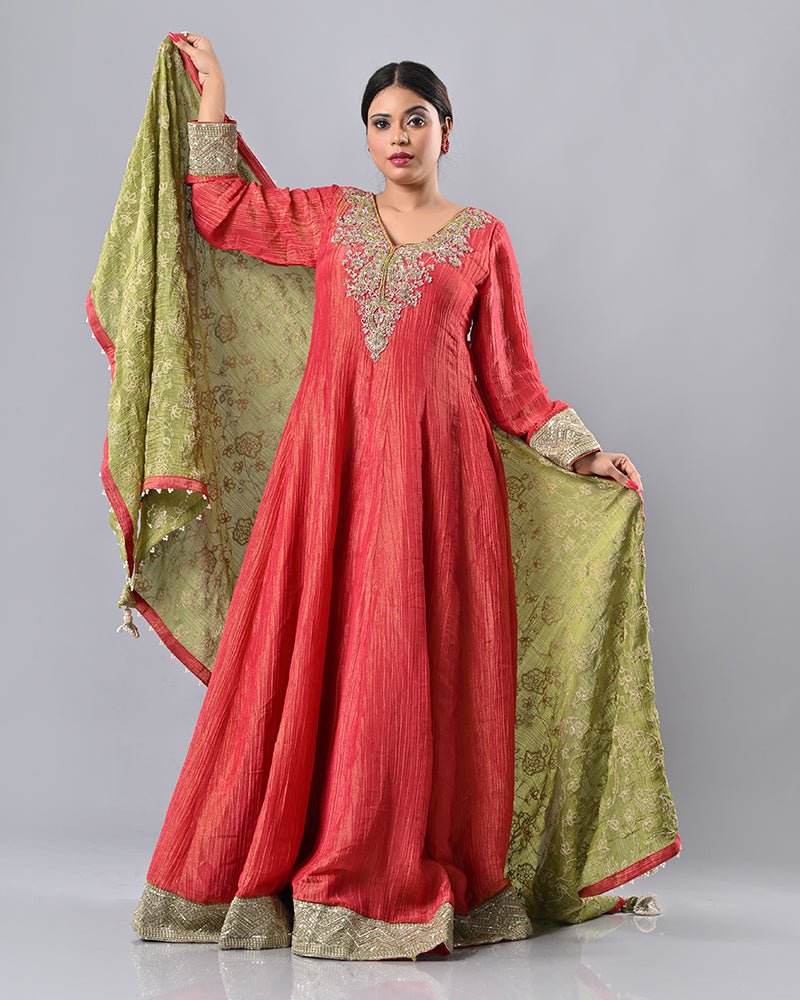 Coral Zardosi Embroidered Anarkali