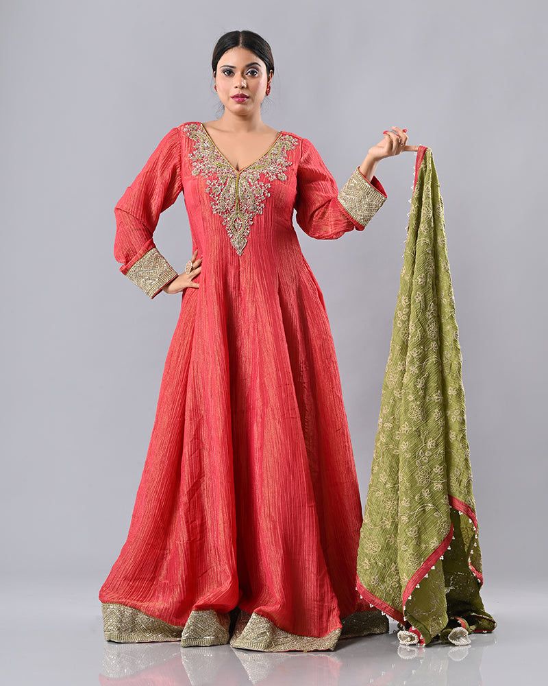 Coral Zardosi Embroidered Anarkali