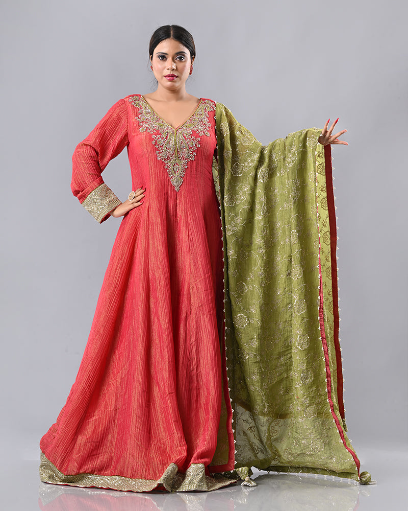 Coral Zardosi Embroidered Anarkali