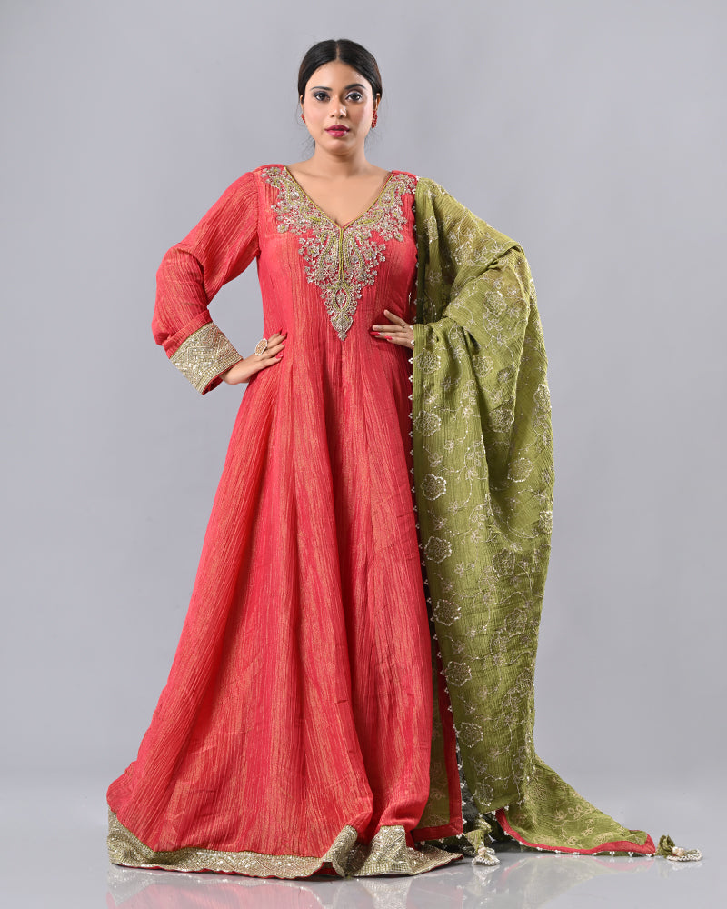 Coral Zardosi Embroidered Anarkali
