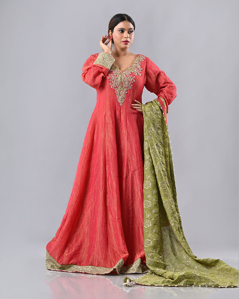 Coral Zardosi Embroidered Anarkali