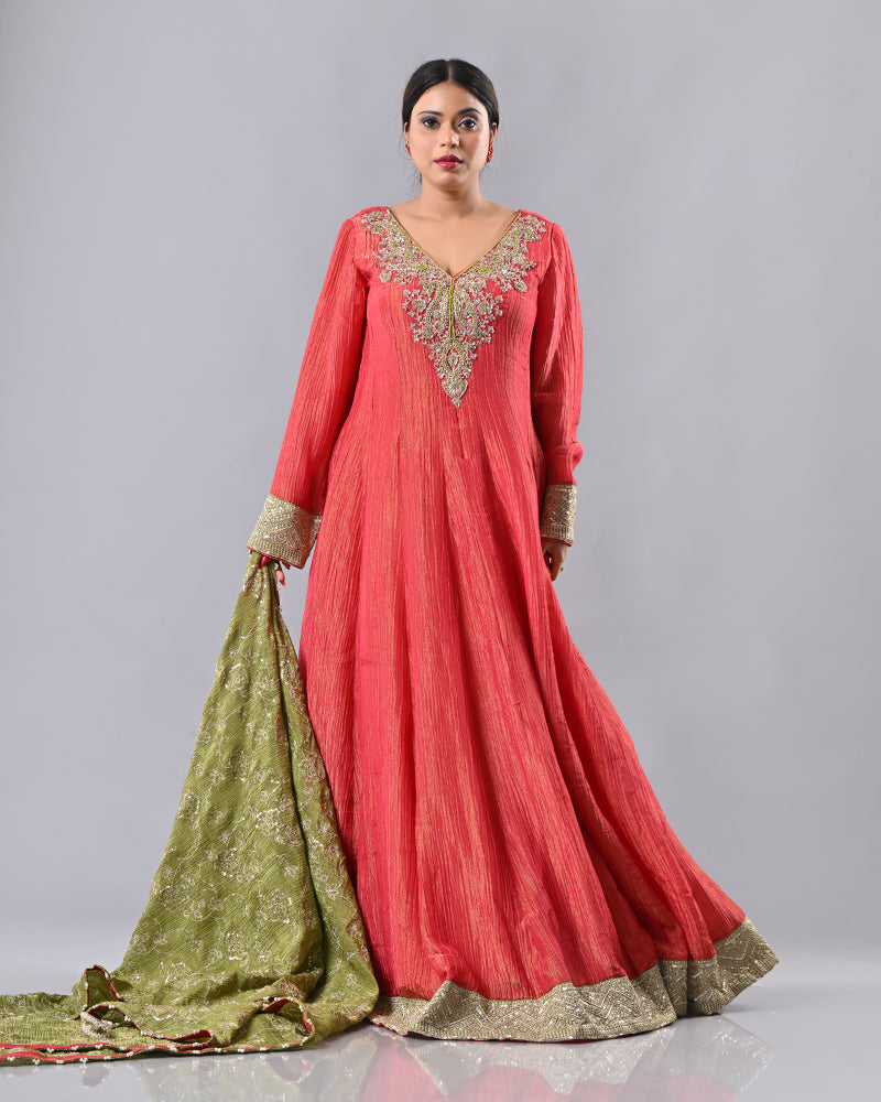 Coral Zardosi Embroidered Anarkali