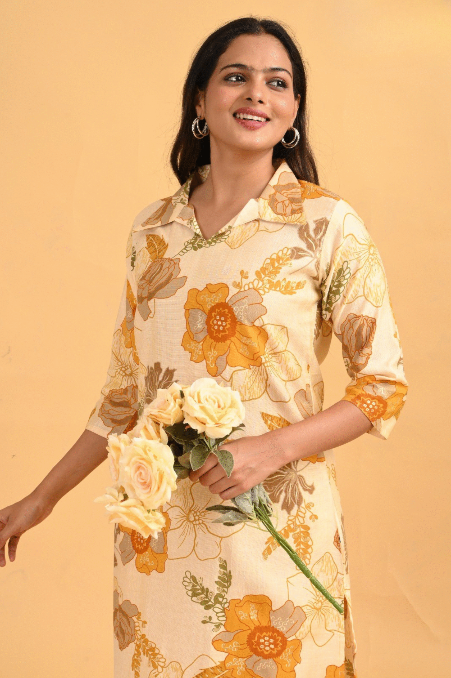 Ivory Yellow Floral Coord Set – Heavy Vatican Gold Discharge Prints