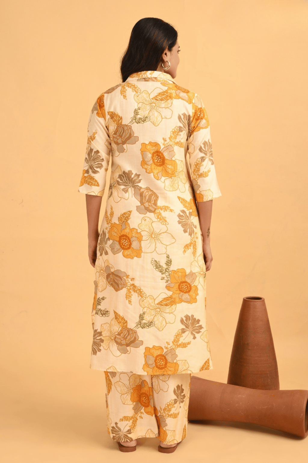 Ivory Yellow Floral Coord Set – Heavy Vatican Gold Discharge Prints