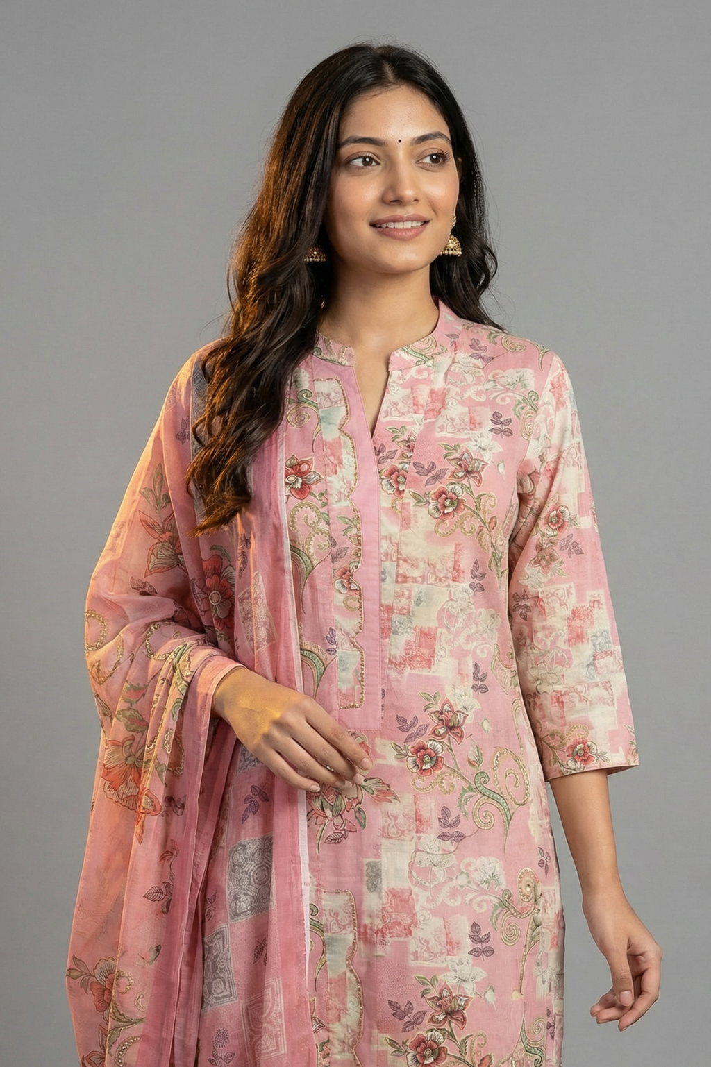 Elegant Pink Cotton Printed Kurta Set with Dupatta