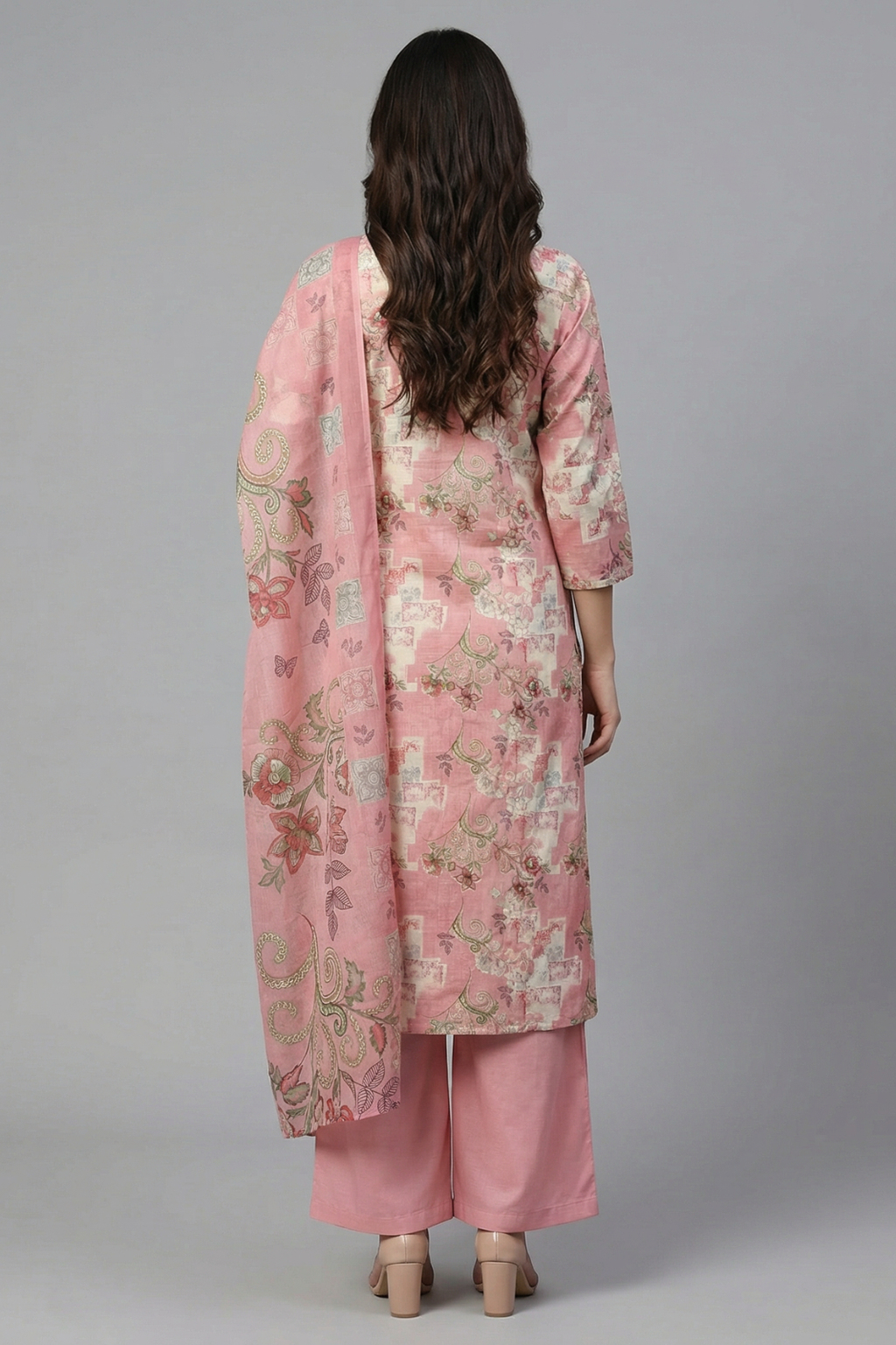 Elegant Pink Cotton Printed Kurta Set with Dupatta