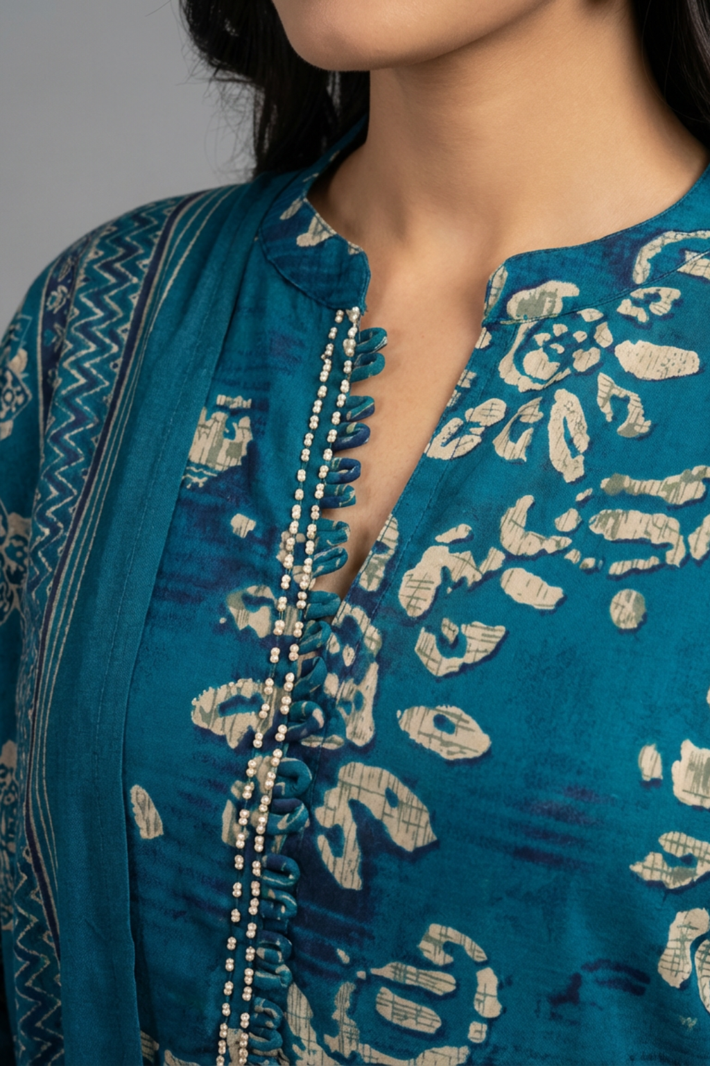 Blue Cambric Cotton Kurta Pant Dupatta Set