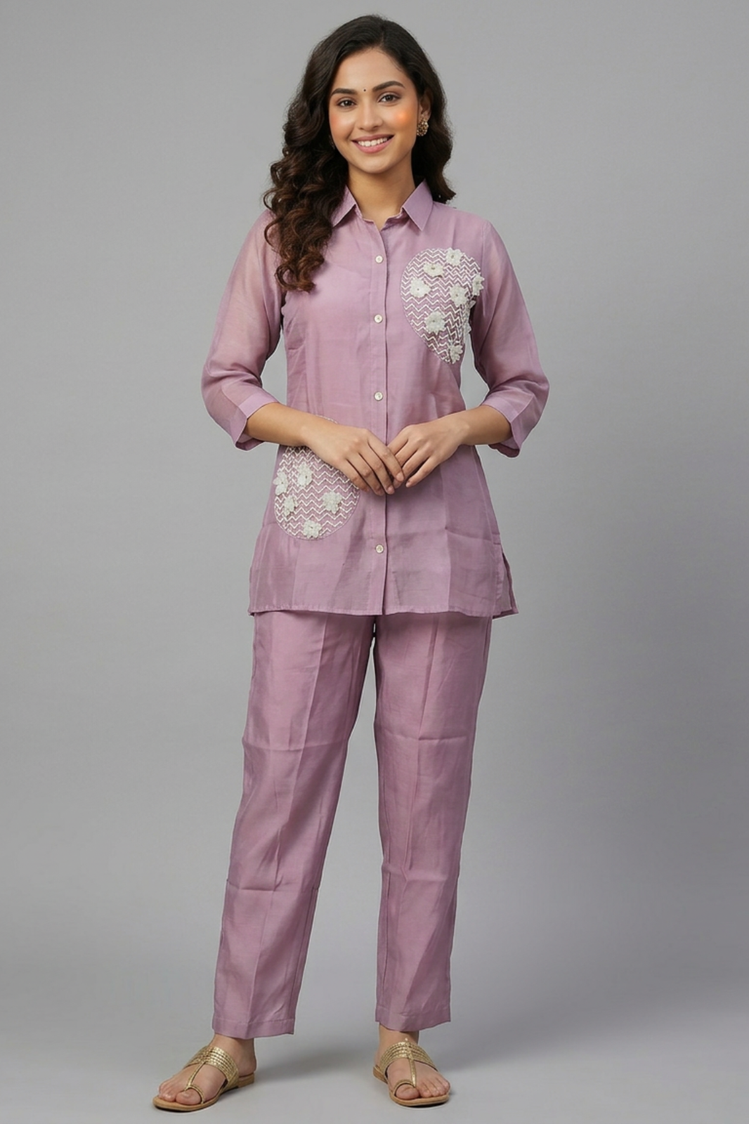 Lavender Chanderi Pearl-Work Coord Set