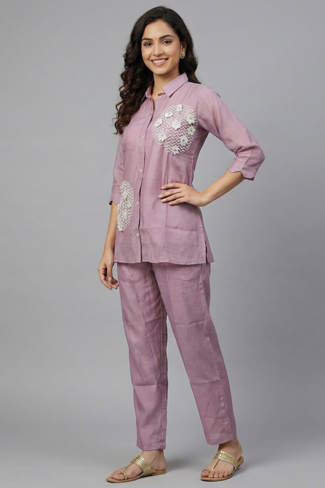 Lavender Chanderi Pearl-Work Coord Set