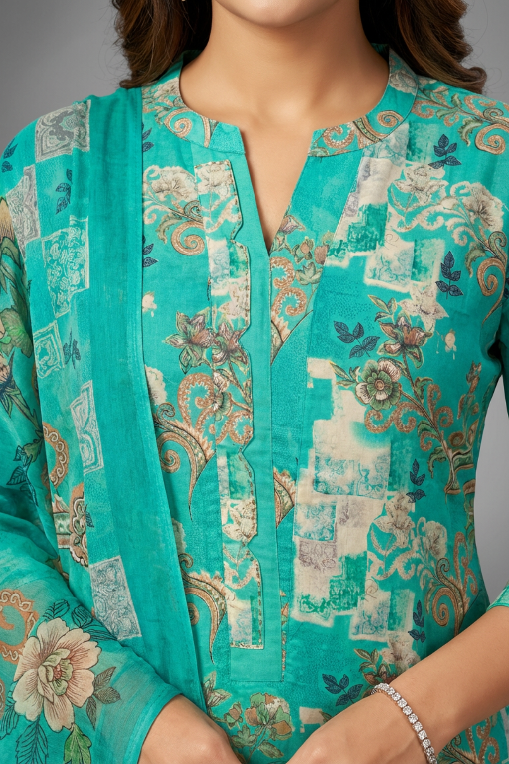 Elegant Teal Blue Cotton Printed Kurta Set with Dupatta