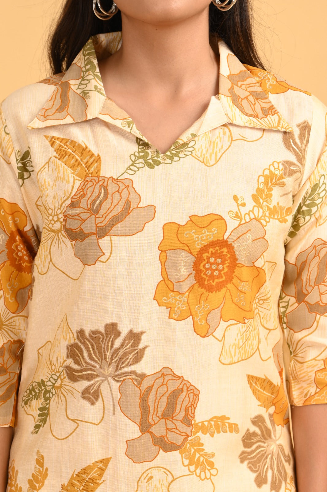 Ivory Yellow Floral Coord Set – Heavy Vatican Gold Discharge Prints