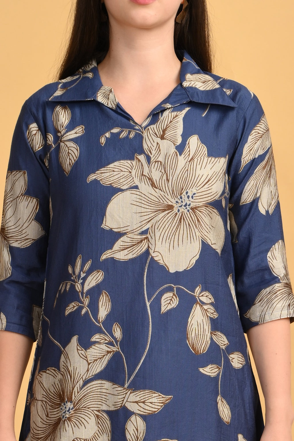 Olive Blue Floral Coord Set – Heavy Vatican Gold Dyed Fabric