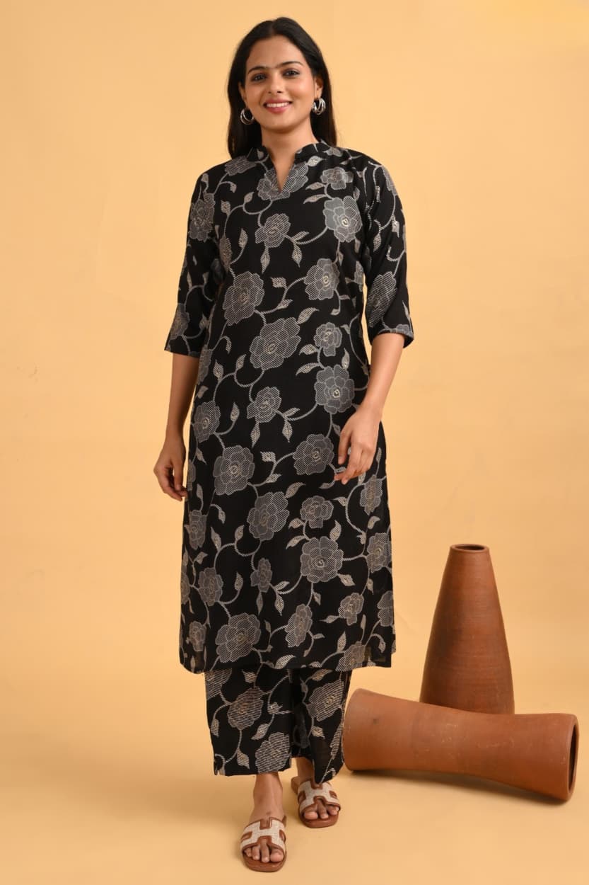 Black Gold Rose Coord Set – Heavy Vatican Gold Discharge Prints