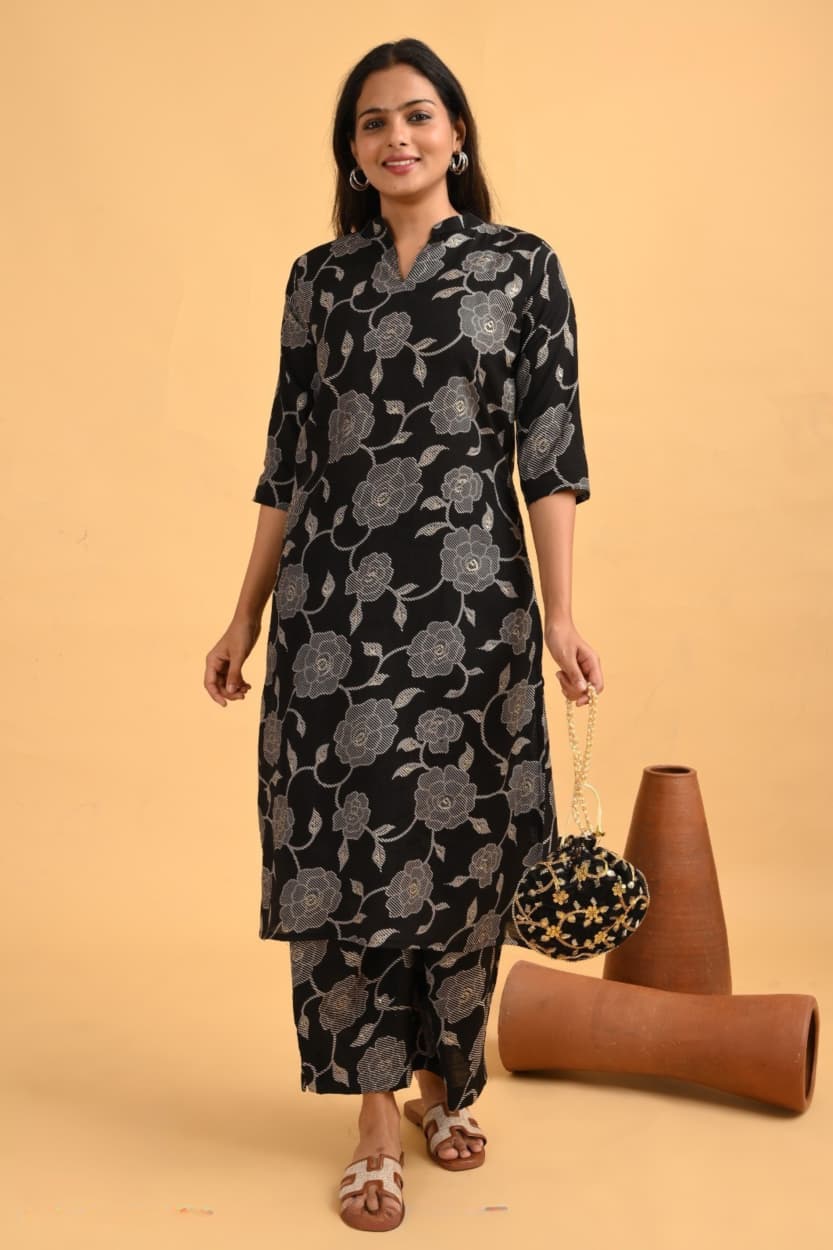 Black Gold Rose Coord Set – Heavy Vatican Gold Discharge Prints