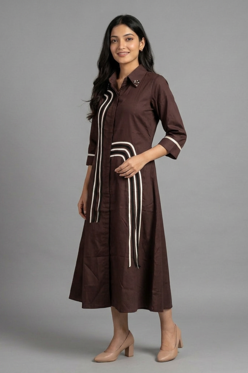 Brown Cotton Tunic with Side Lining Design
