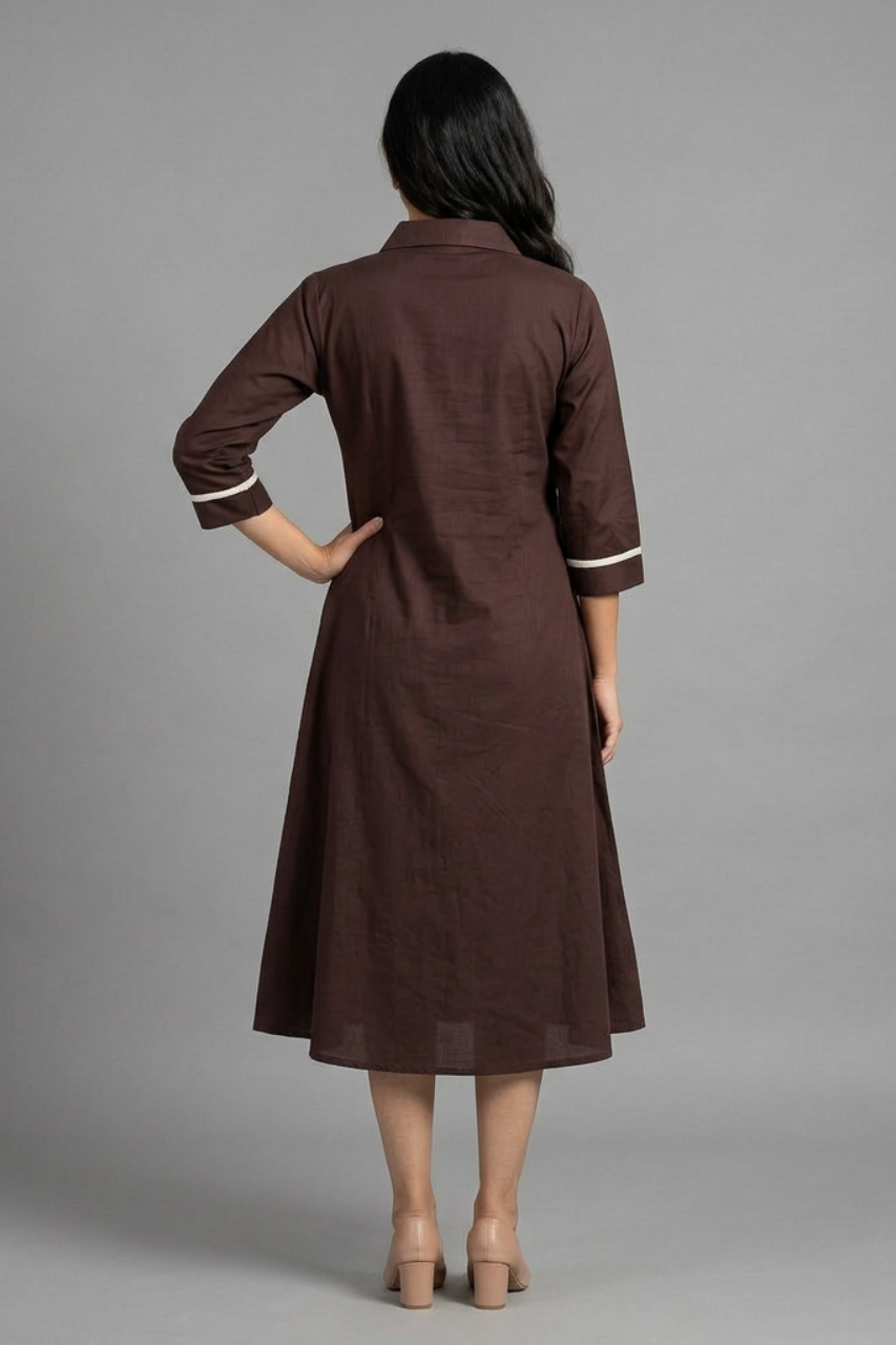 Brown Cotton Tunic with Side Lining Design