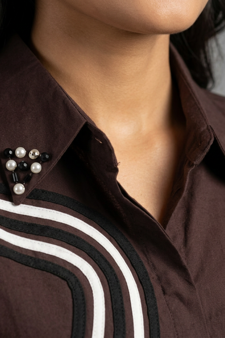 Brown Cotton Tunic with Side Lining Design