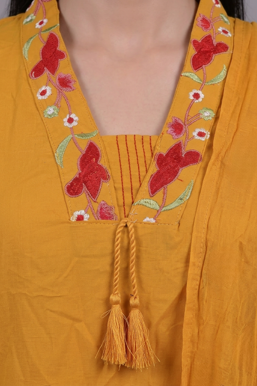 Mustard Yellow Pure Cotton 3 Piece Suit Set